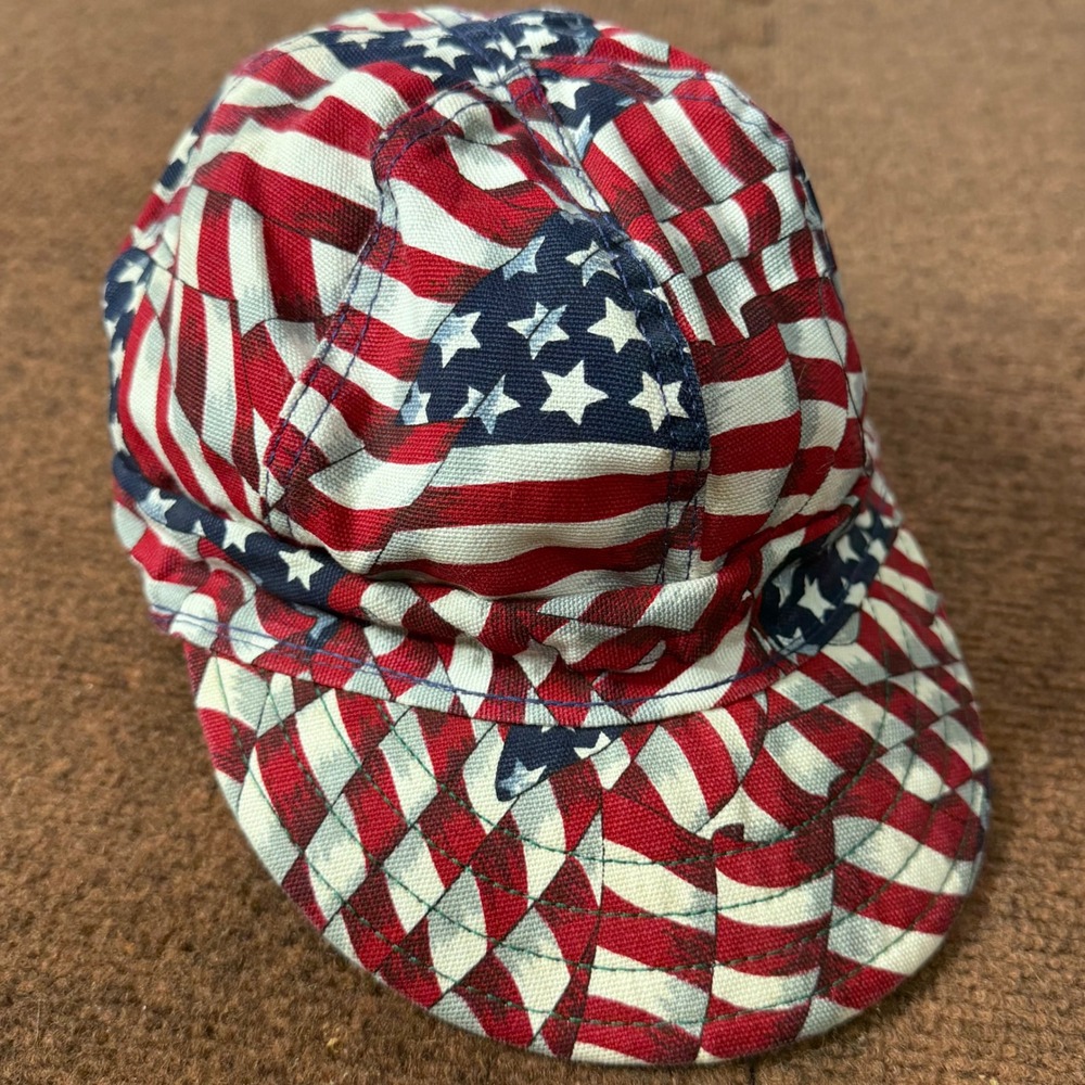 Vintage Kromer Welder Cap American Flag Stars Stripes Union Made USA Mens 7 1/8